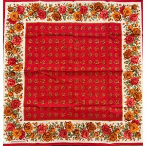 Vintage Yves Saint Laurent Floral Handkerchief Scarf Red Pink Rose Print